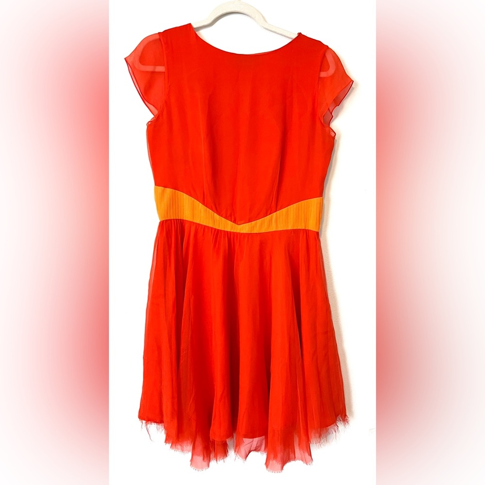 Porter Grey 100% Silk Blood Orange Pleated Dress - Picture 2 of 7